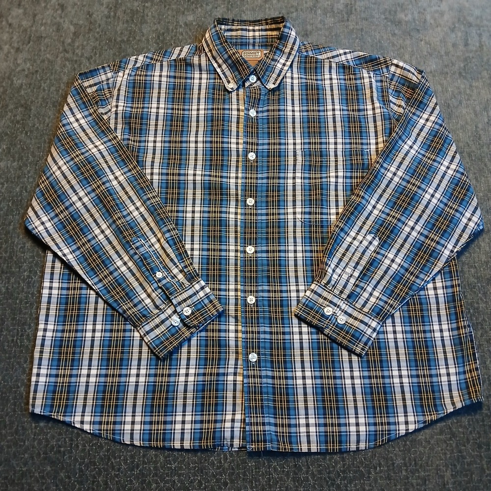 CE Schmidt Workwear Blue Plaid Button Down Shirt Mens 2XL Long Sleeve Pocket